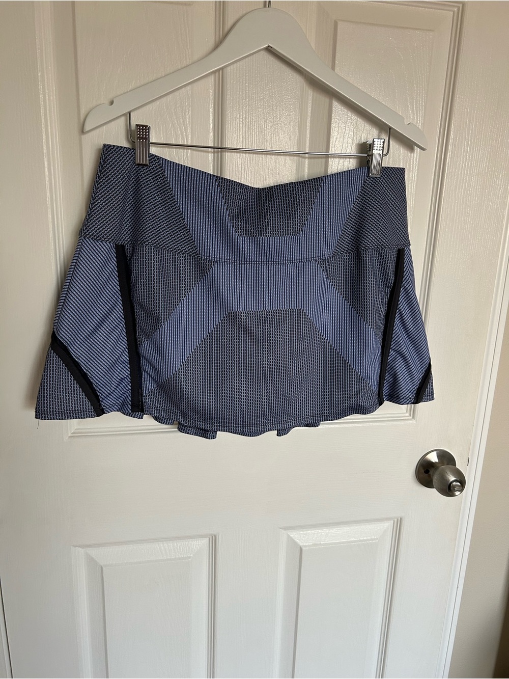 Lucky in Love Blue Geometric Skater Skirt with Black Accents